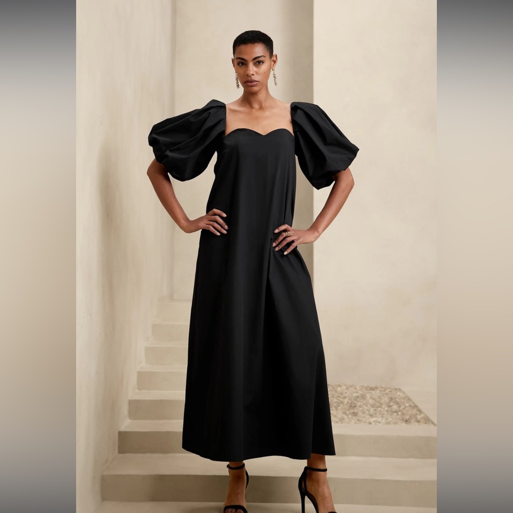 Banana Republic Black Maxi Dress with Puff Sleeves